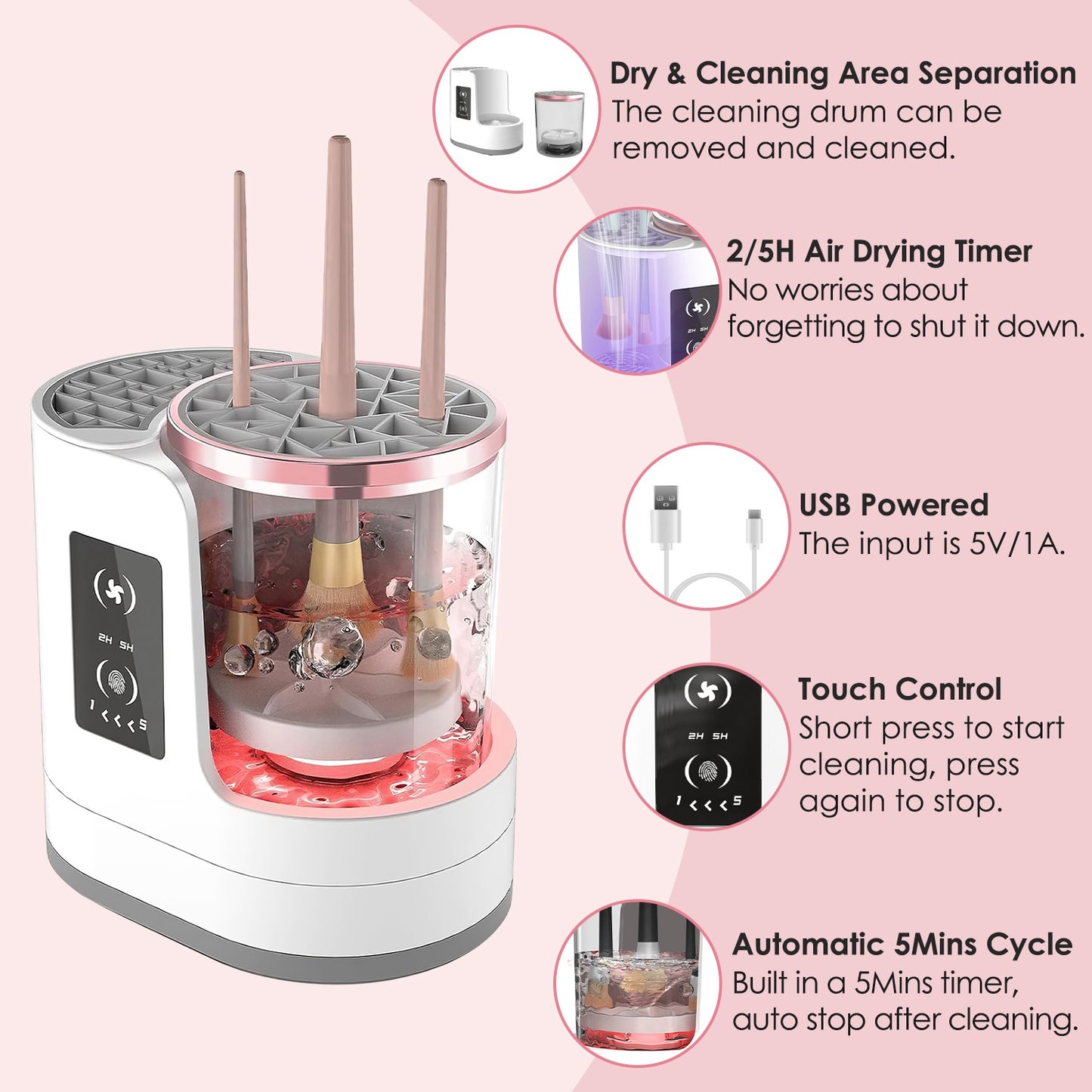 4 In 1 Electric Makeup Brush Cleaner USB Powered / Automatic Cleaning Machine
