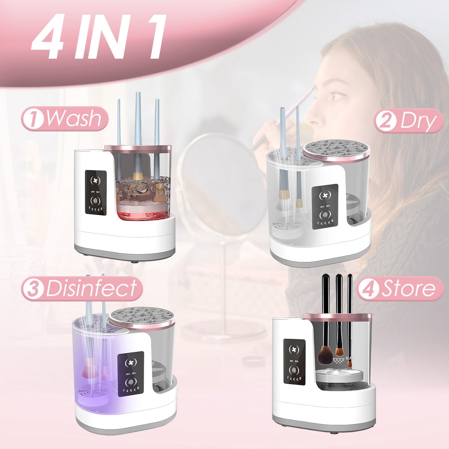 4 In 1 Electric Makeup Brush Cleaner USB Powered / Automatic Cleaning Machine