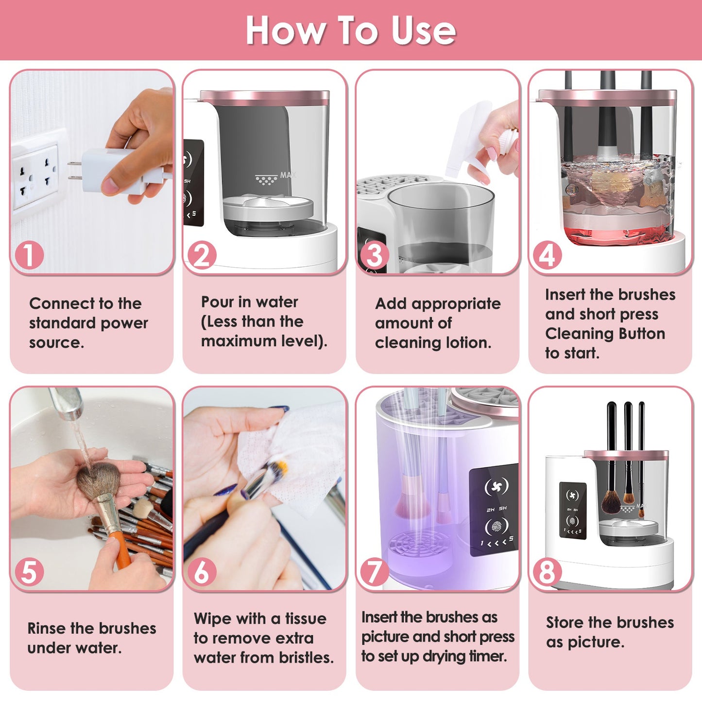 4 In 1 Electric Makeup Brush Cleaner USB Powered / Automatic Cleaning Machine